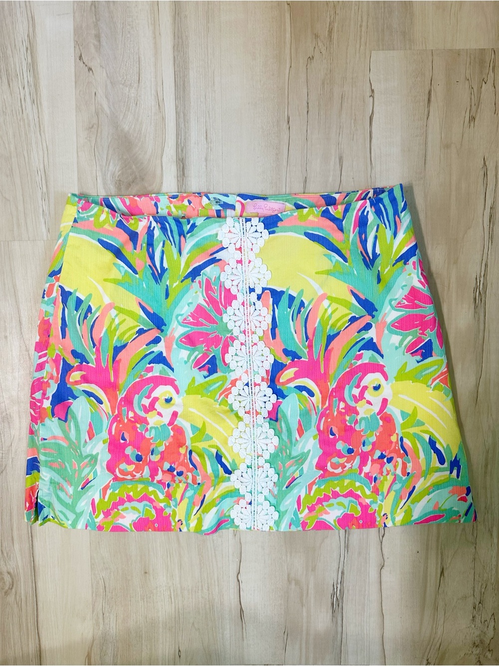 Lilly Pulitzer Multicolor Floral Mini Skirt with White Lace Trim